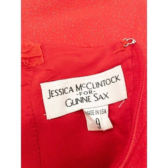 Vintage Gunne Sax Jessica McClintock Strapless Red Dress Rhinestone Sparkle - Picture 10 of 16